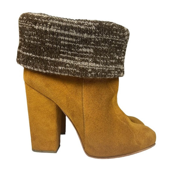Rachel Comey Colton Suede Knit Cuffed Heeled Ankle Boots‎ Women's Brown Size 8.5 - Picture 1 of 12